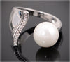 Adjustable Simulated Diamond Pearl Ring