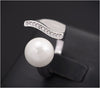 Adjustable Simulated Diamond Pearl Ring